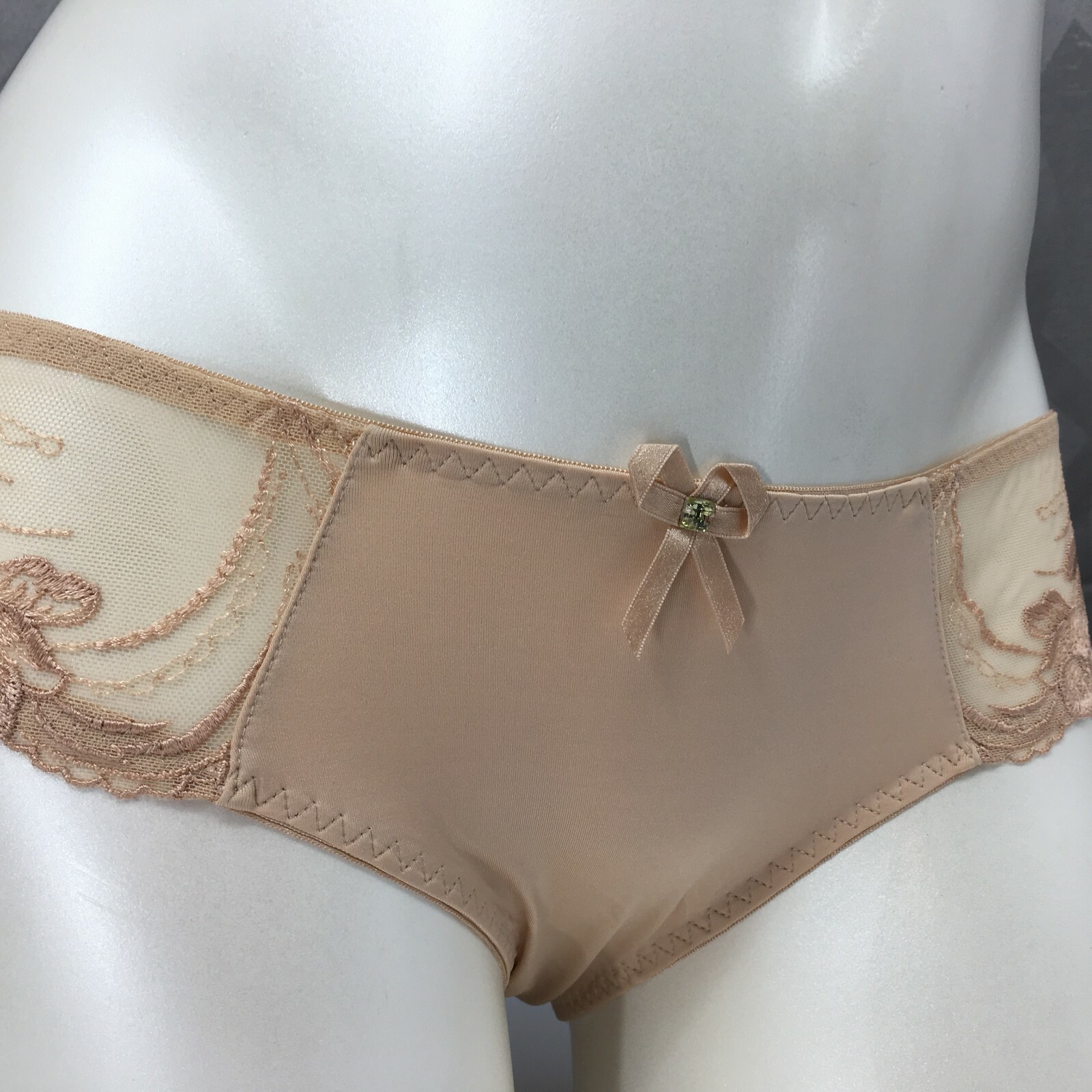 ALEGRO Fawn Tan Embroidered Sheer Hipster Panty Sexy Lingerie – 9004C