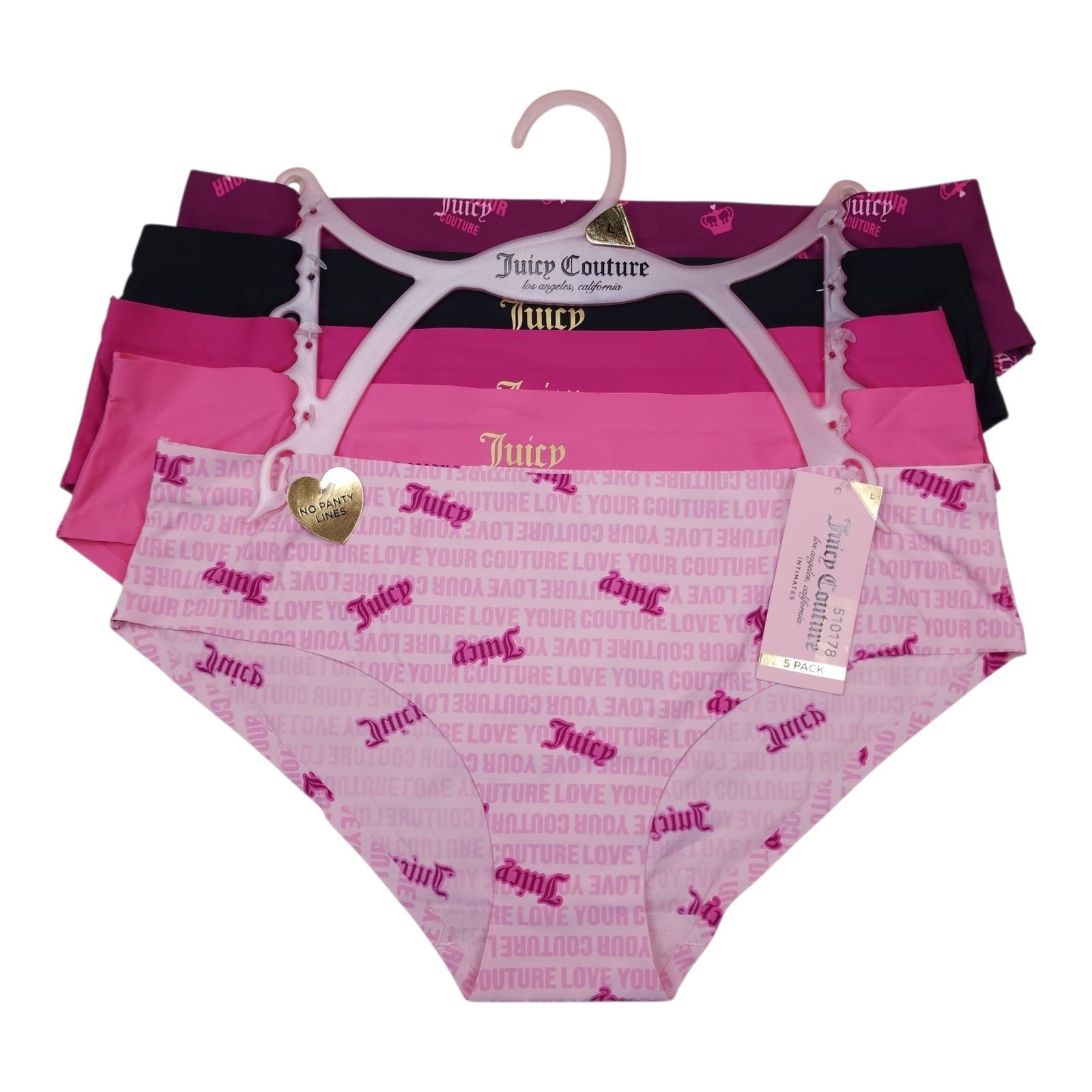 Juicy Couture 5-Pack Seamless No Panty Lines Hipster Panties Size L Nylon Soft