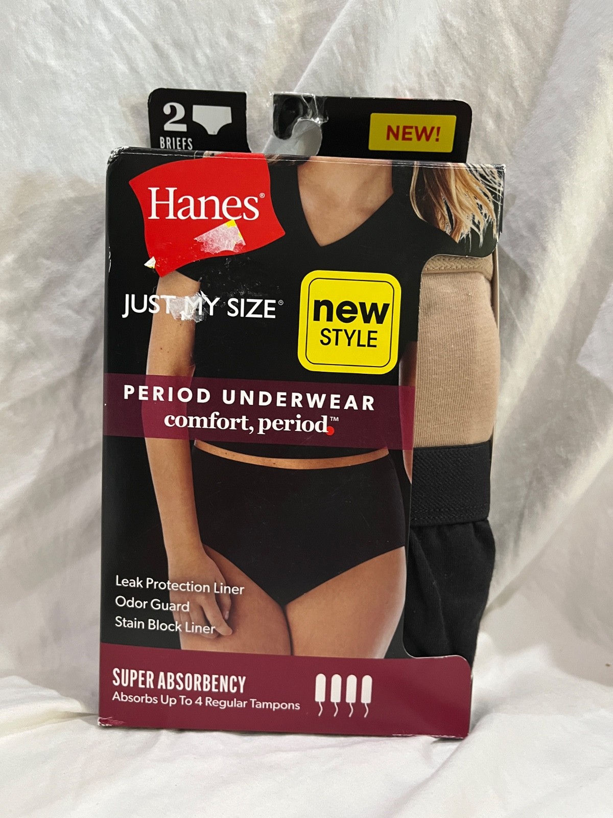 Hanes Just My Size Period Briefs Underwear Beige/Black 2-pack Size 13/5x NEW