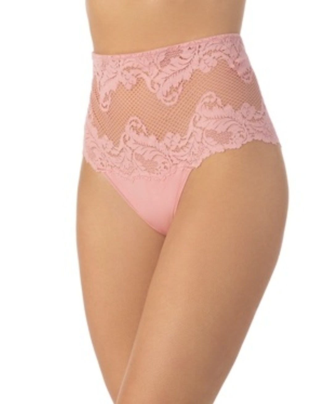 Le Mystere Women Lace Allure High Waist Thong Panty Rose Bud Size M
