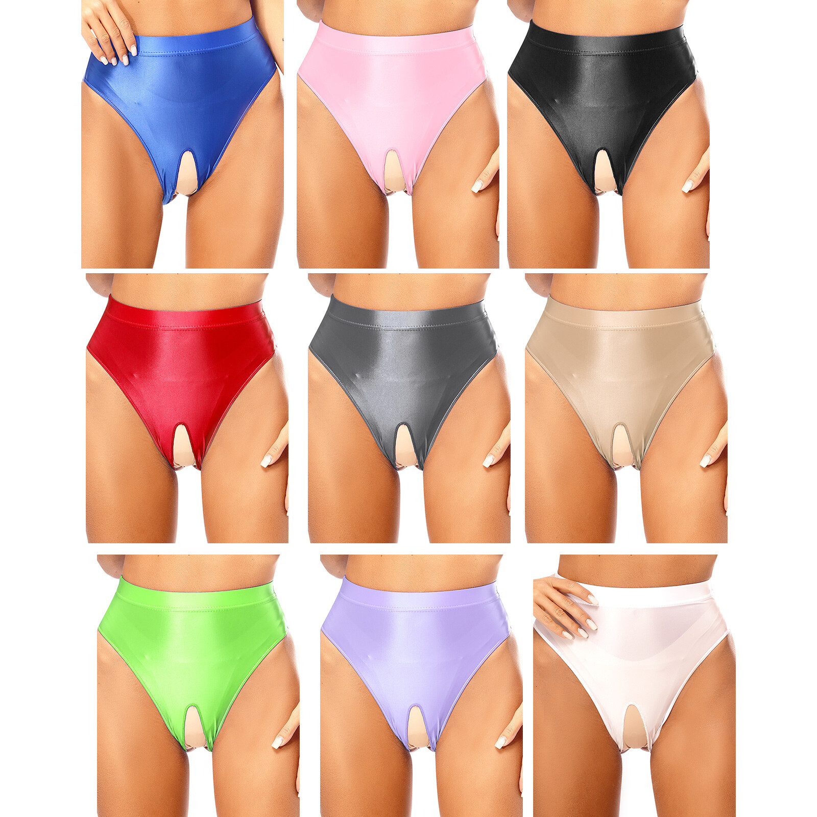 Womens Silky Smooth Underwear High Waist Briefs Cutout Underpants Glossy Panties