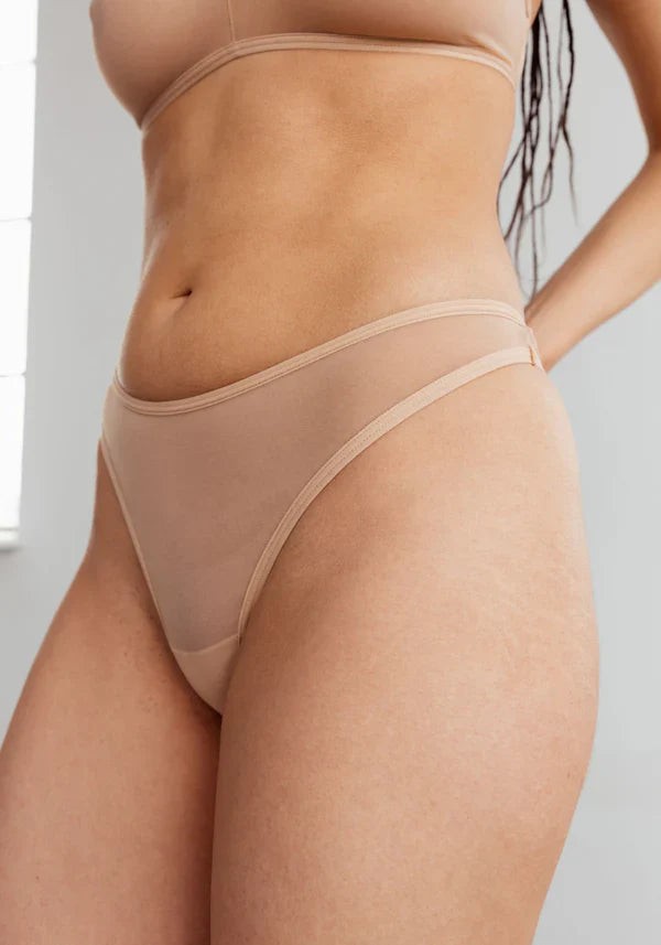 Sheer High Leg Thong Panty NWT Women’s Lingerie Blush The Mesh Bare 0259431