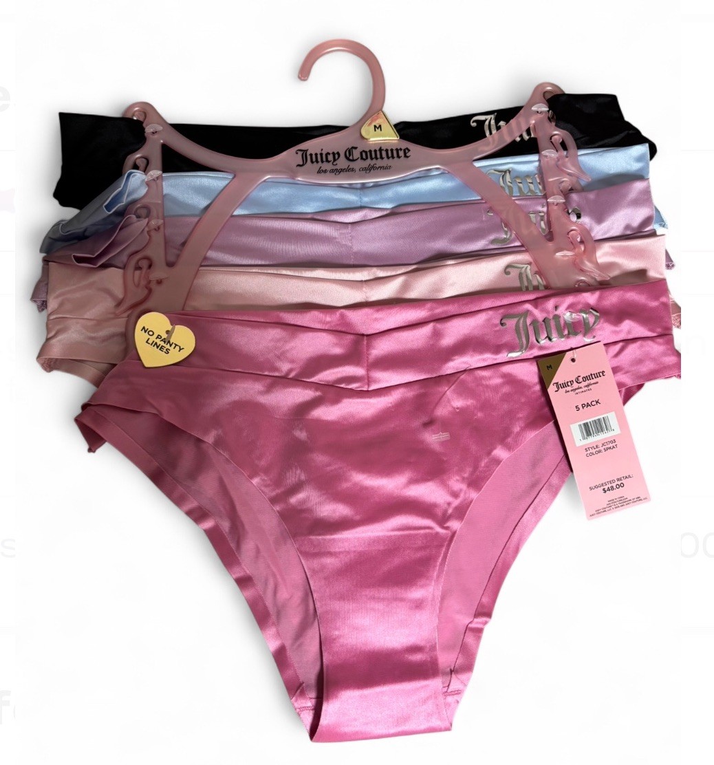 NEW Juicy Couture Size Medium Pink Seamless Silky Satin Stretch Panties 5 pack N