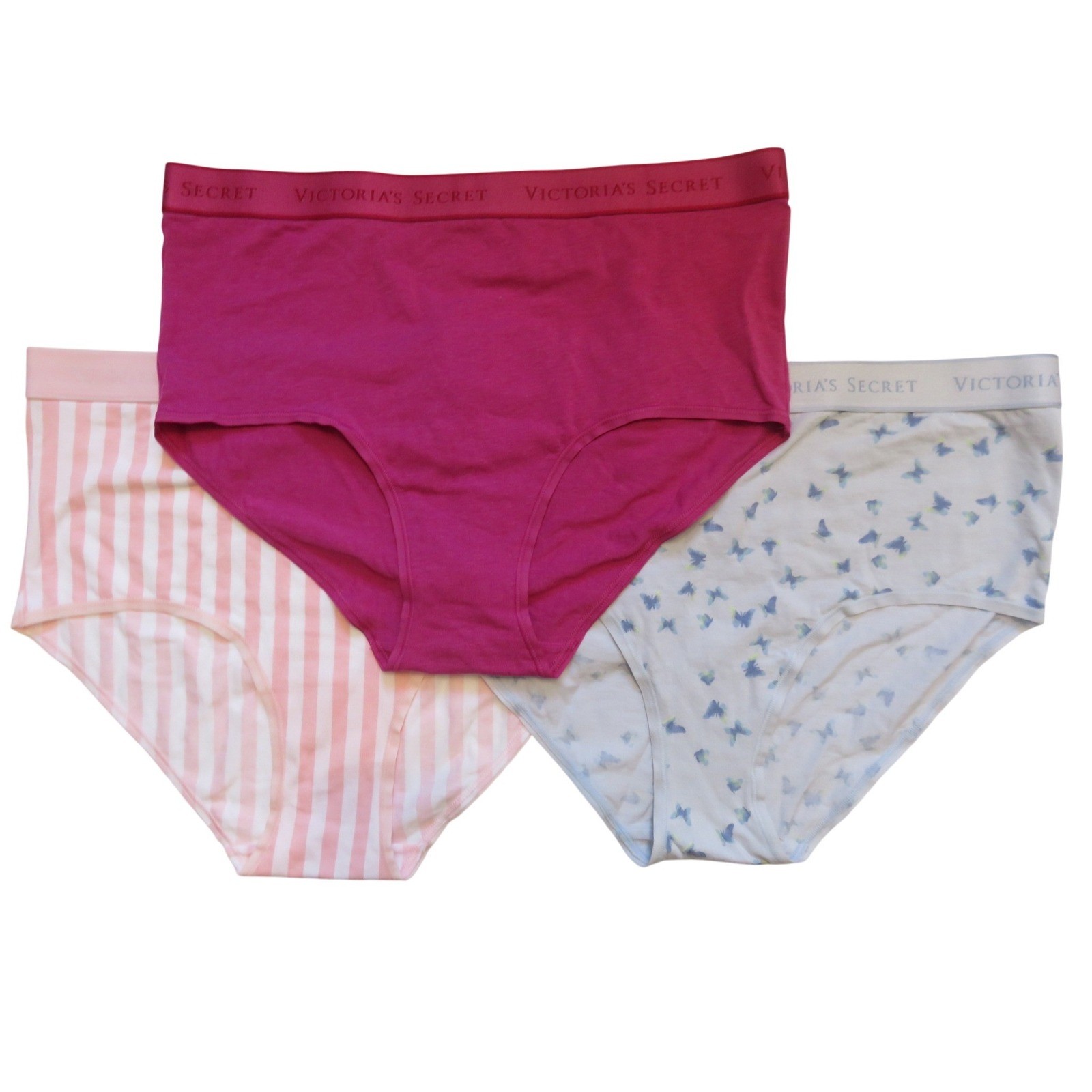 Victoria’s Secret Brief Panties 3 Pack Magenta Pink Stripe Blue Butterfly L