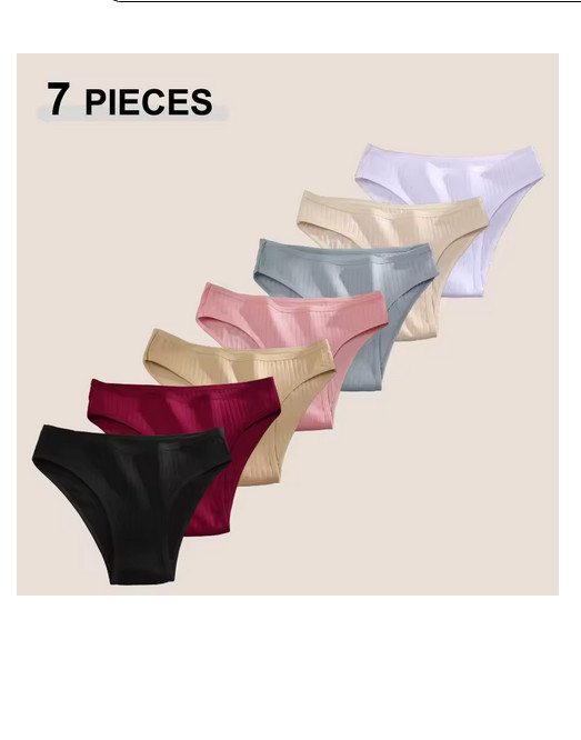 7PCS Women Seamless Cotton Panties Low Rise Breathable Stripe Briefs Lingerie