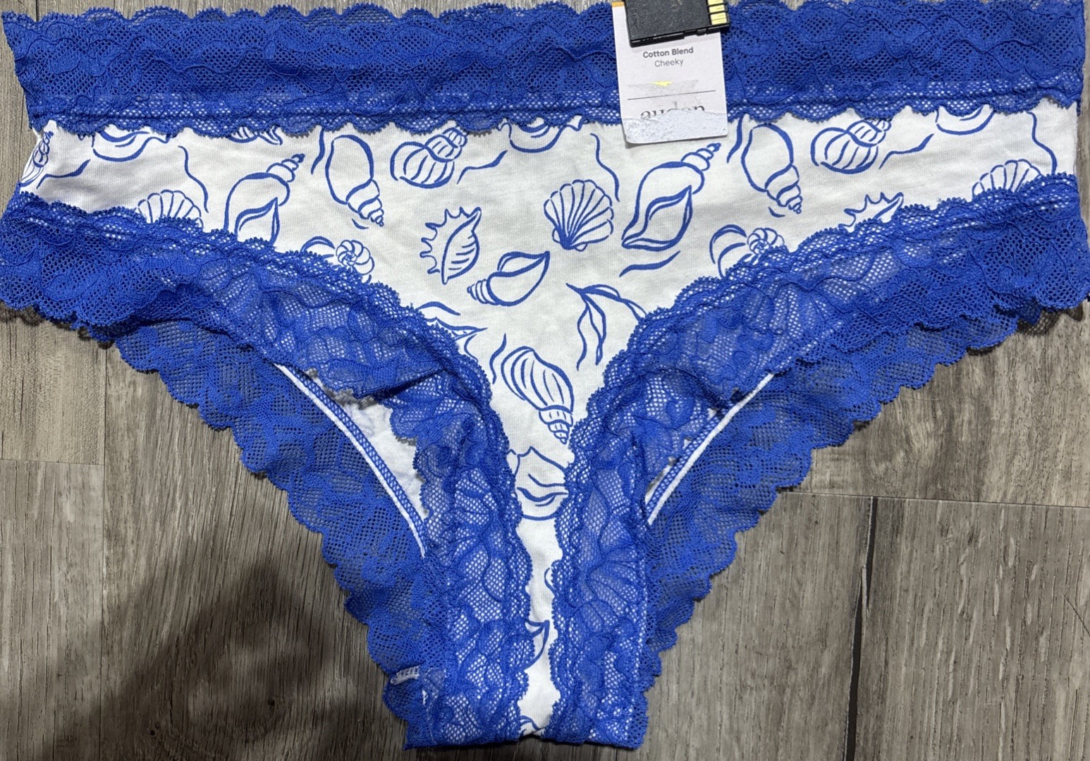 Auden Women’s Sz XL 16 Panty Blue Bikini Cotton Blend Sea shells Intimates