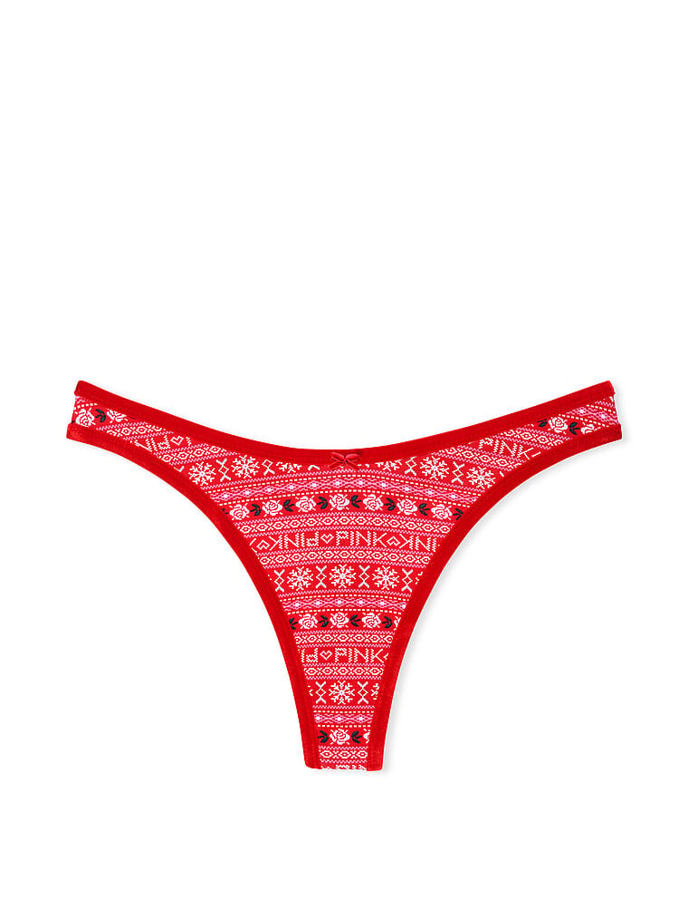 Victoria’s Secret PINK M Cotton High-Leg Thong Panty Red Velvet Christmas Medium