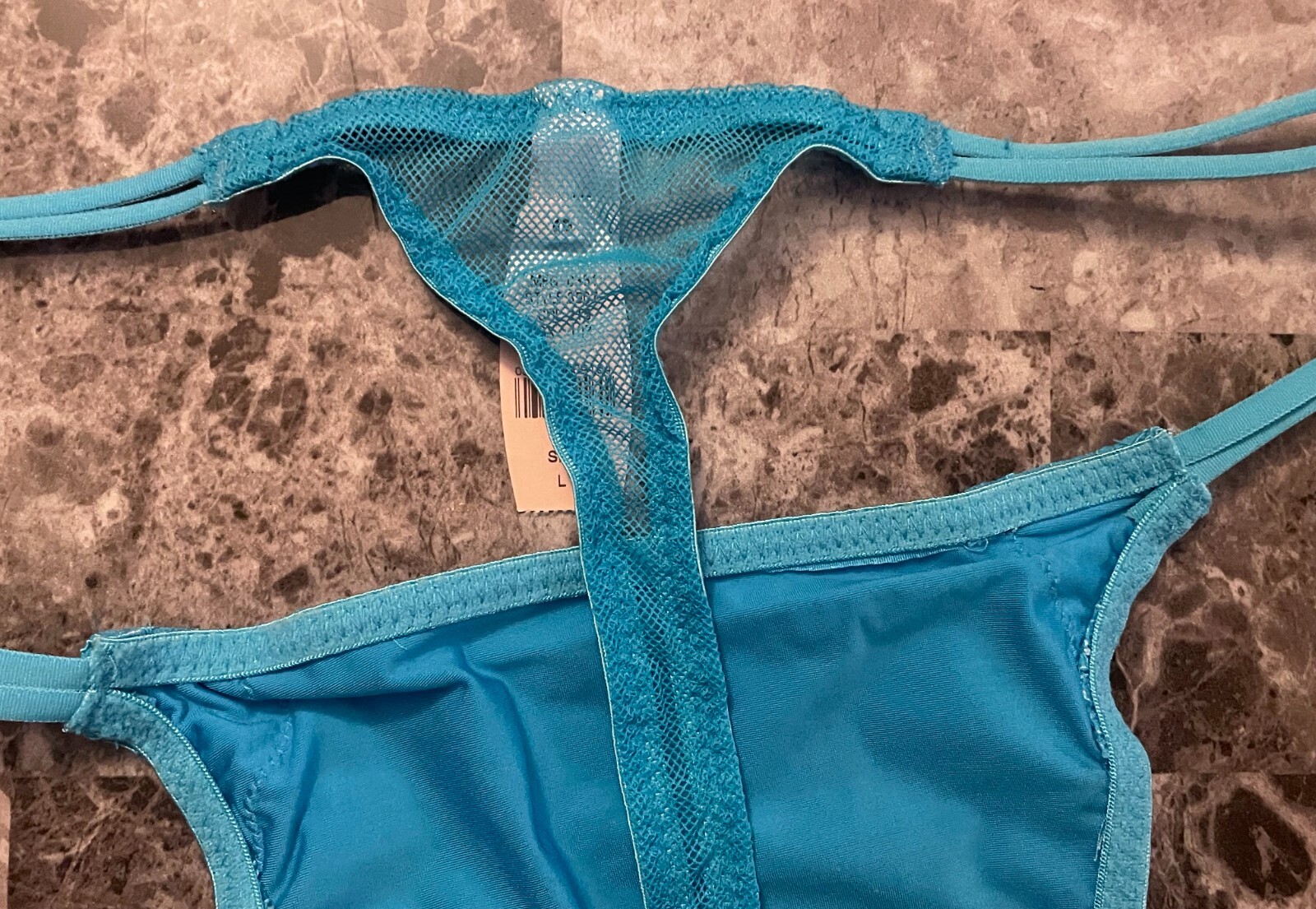 NWT VICTORIA’S SECRET LARGE BLUE SATIN SMOOTH STRAPPY VINTAGE RARE THONG PANTIES