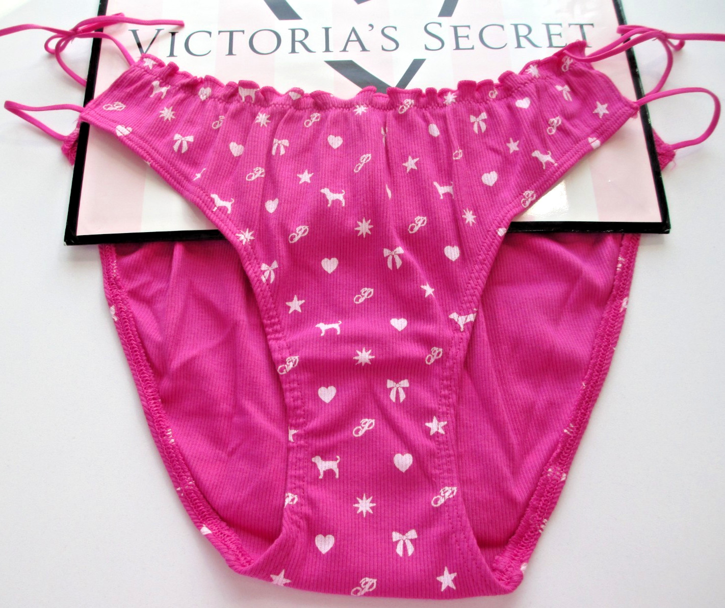 VICTORIA’S SECRET PINK Cotton Bikini Panty S M L XL Ruffle Tie Bow NWT Pink VS