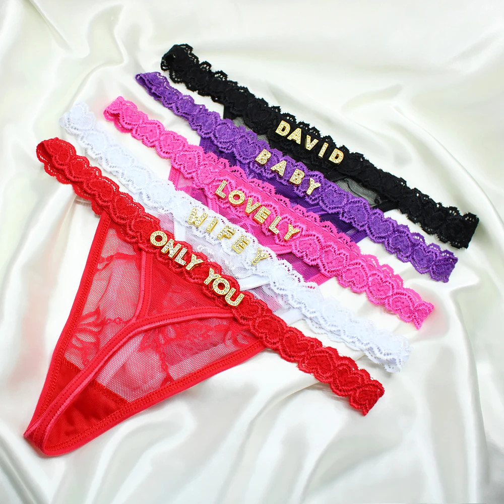 Custom Letters Thong Panties Boyfriend Name Crystal Letter G-String Underwear W3