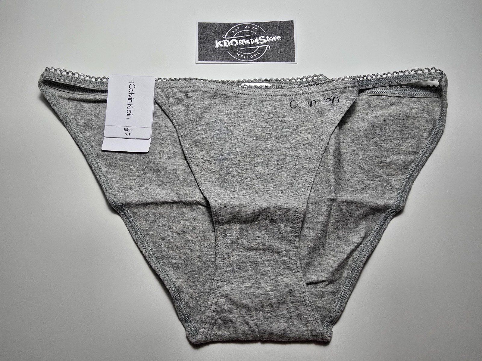 S Calvin Klein Logo Cotton String Bikini Panties Underwear Gray Heather NWT