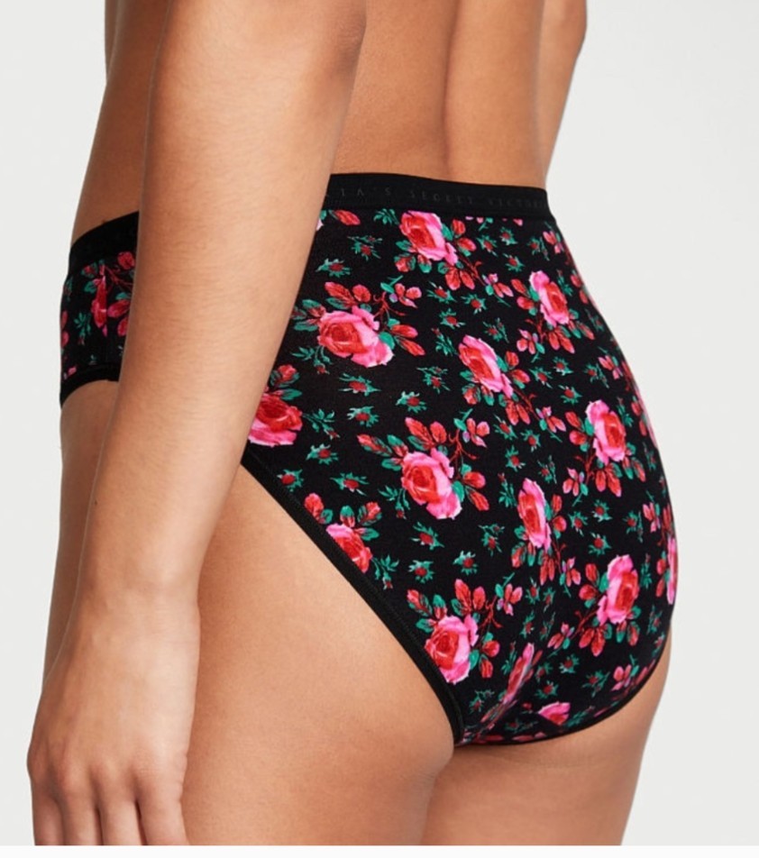 Victoria Secret 🌺 Stretch Cotton High Leg Brief Panty Black Floral MEDIUM VS269