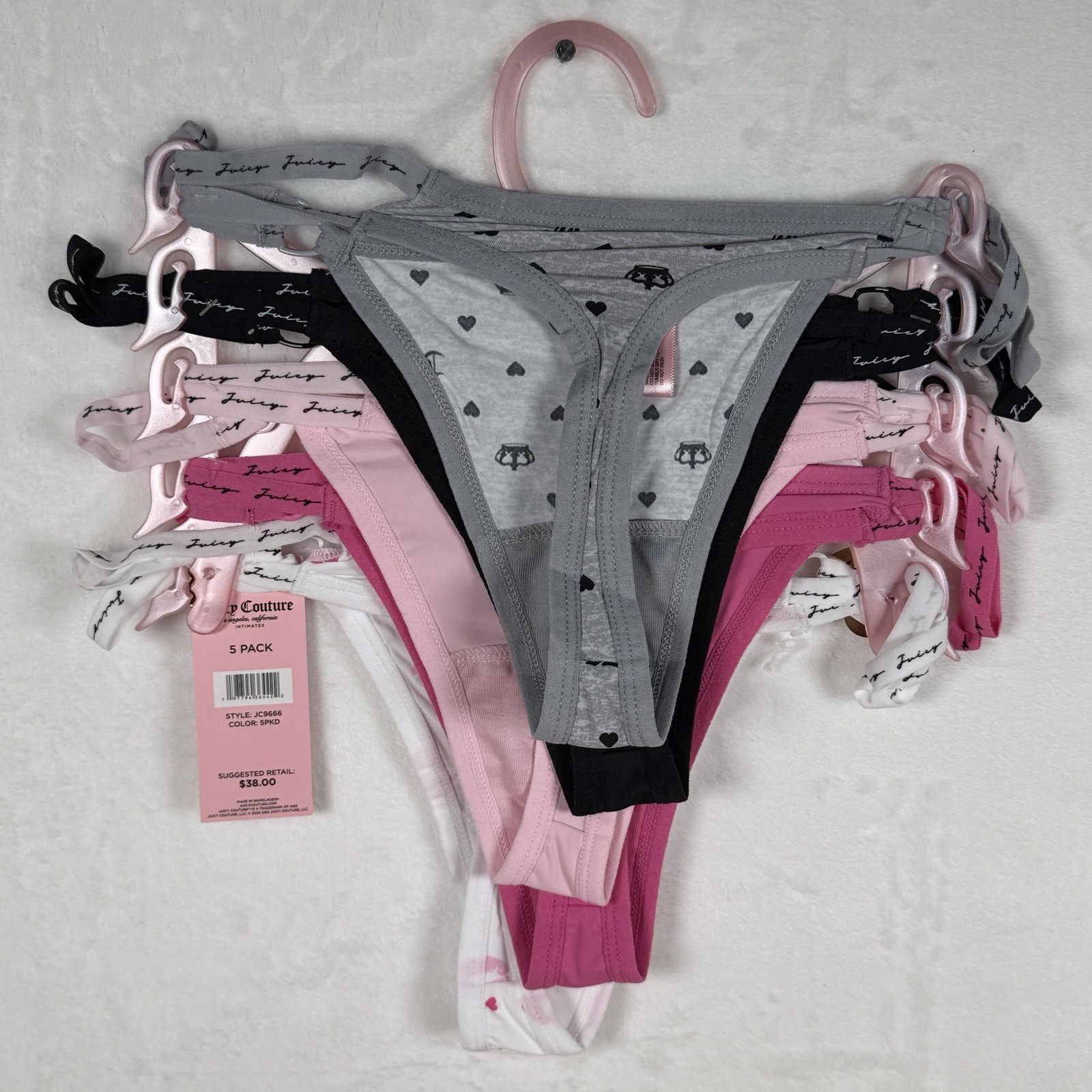 Juicy Couture Thong Panty 5 Pack Size S Small No Show Seamless Logo *BRAND NEW*