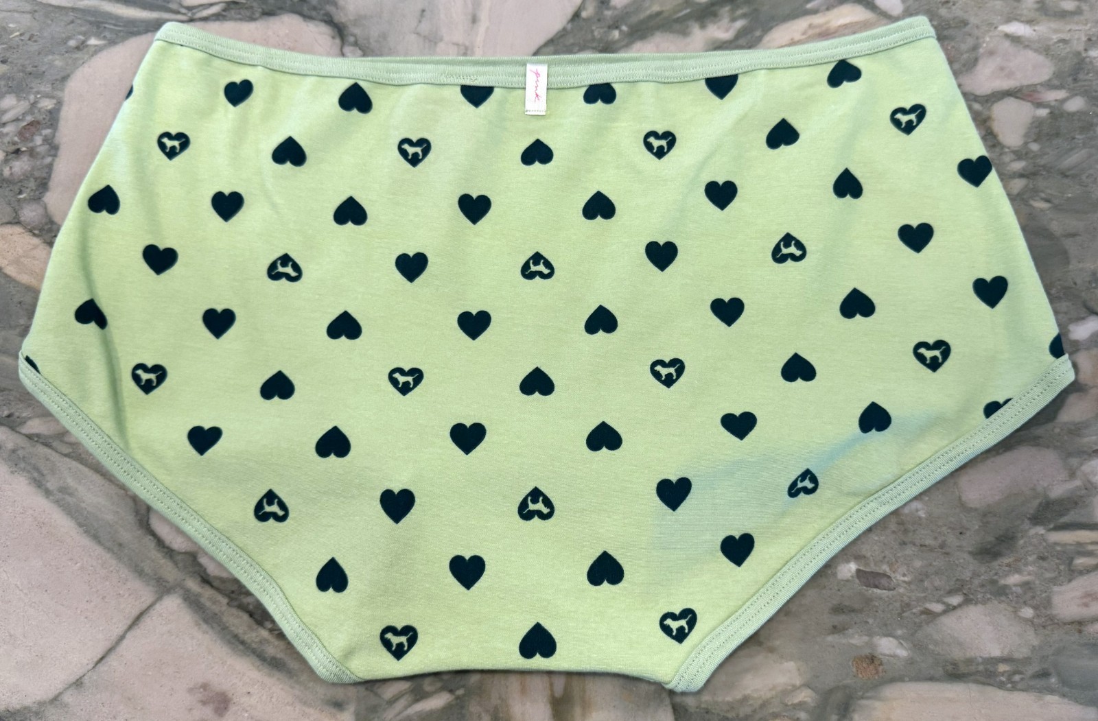 NEW Victoria Secret PINK Cotton Trim Boyshort – Soft Jade Hearts – XL