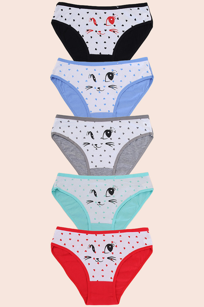 ScarvesMe 5 pack Women’s Assorted Kitty Cat Heart Cotton Sexy Bikini Panties