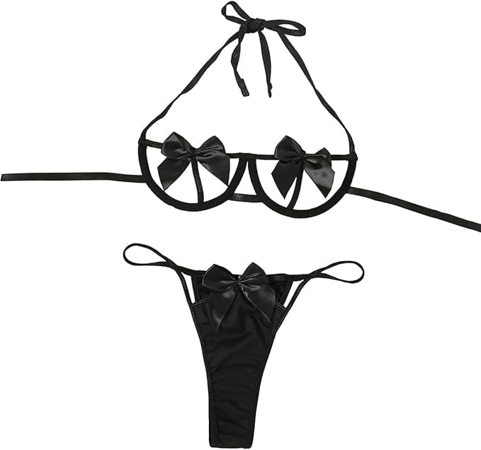 SRRSO Women Sexy Lingerie Set Unwrap Me Bow Tie Medium, Velvet Black