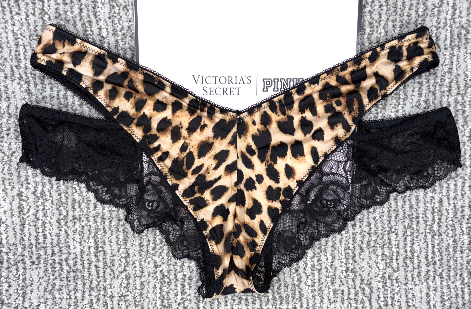 Victoria’s Secret Very Sexy NWT Small Black Strappy Leopard Print Cheeky Panty