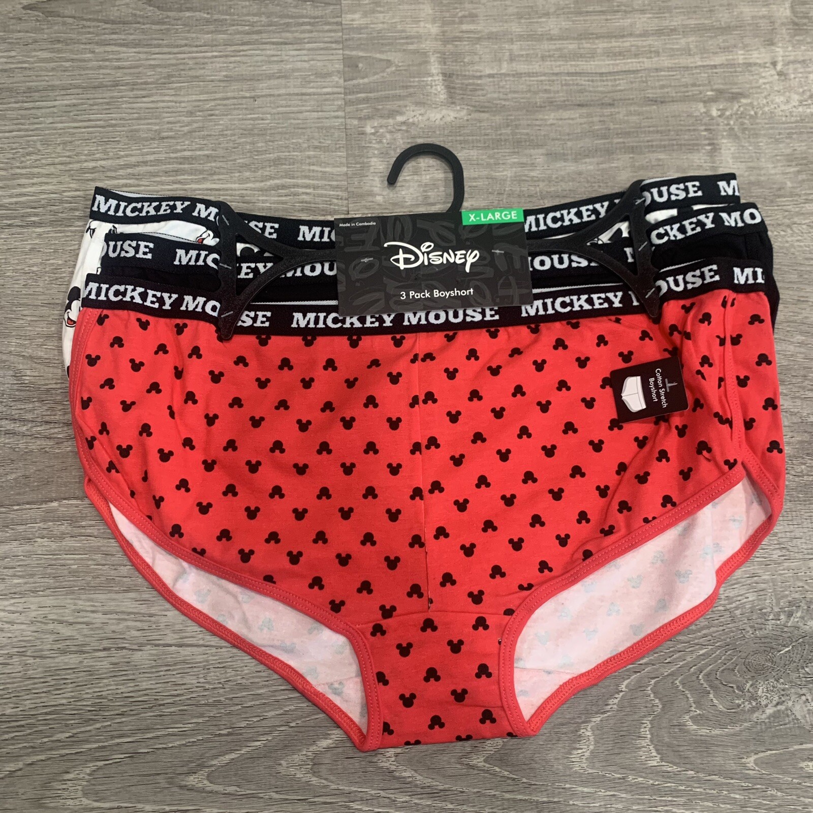 NWT DISNEY BOYFRIEND SHORTS RED MICKEY MOUSE COTTON HIPSTER PANTIES XL