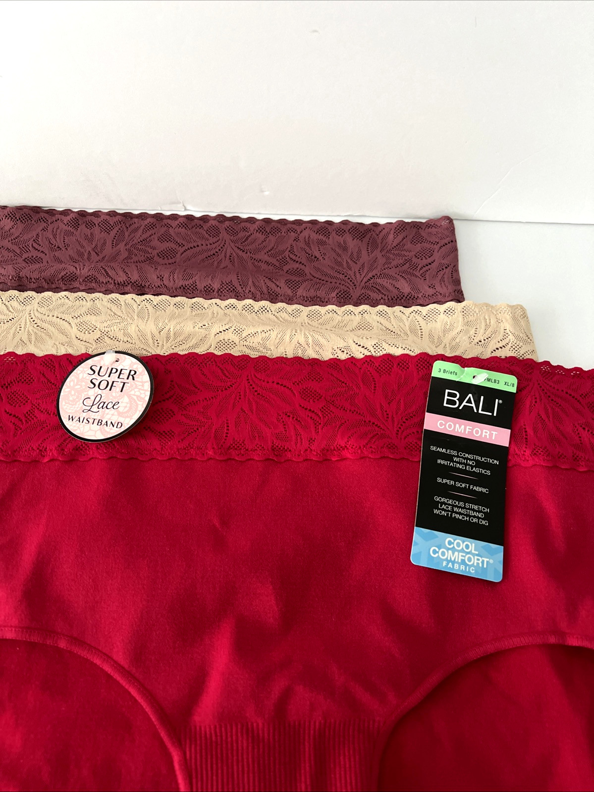 NEW Bali 3 Pair Briefs Cool Comfort Panties XL/8 Multi-Color DFMLB3