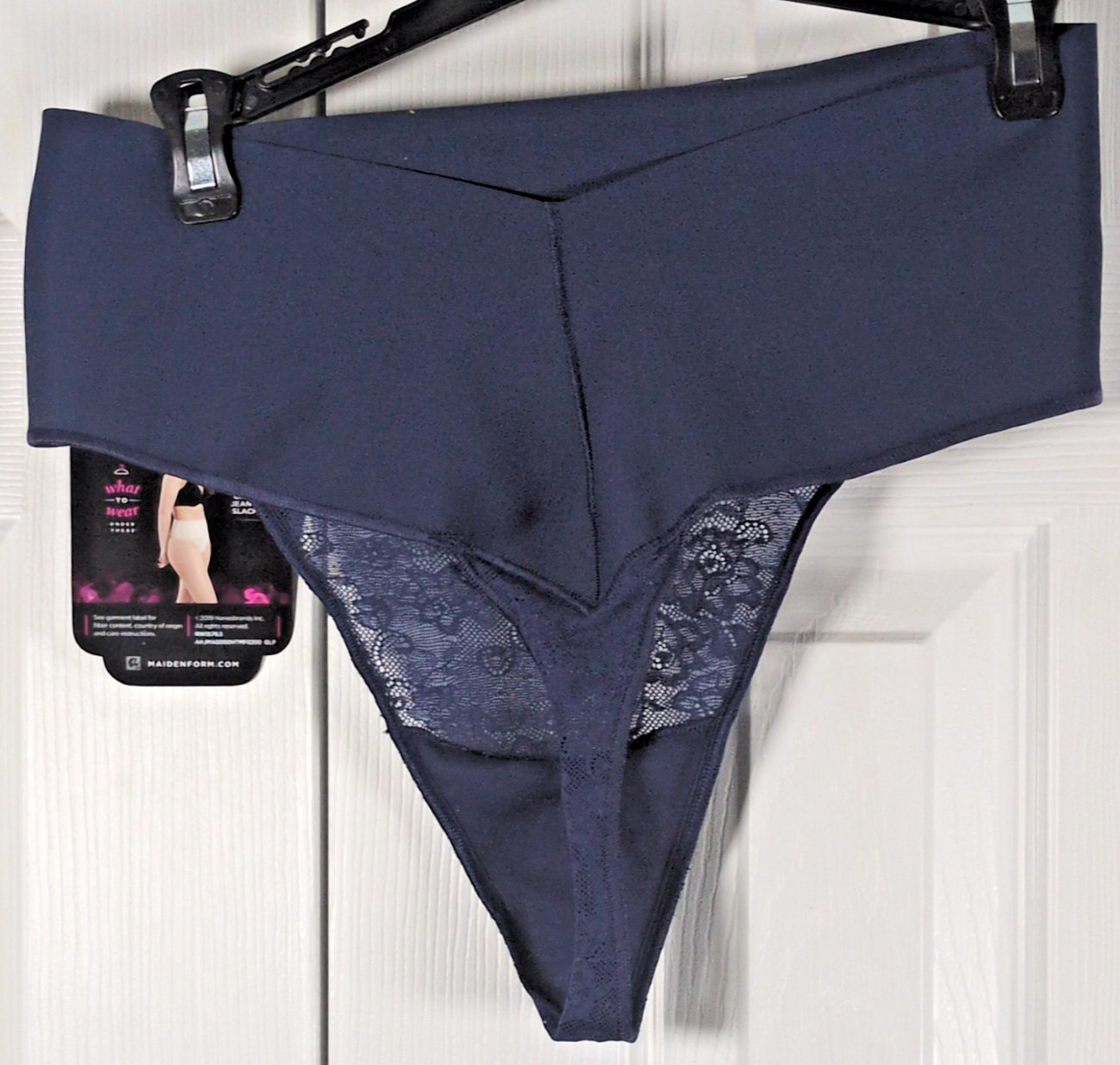 Maidenform Tame Your Tummy Tailored Thong Panties XL Blue Lace Shapewear DM0049