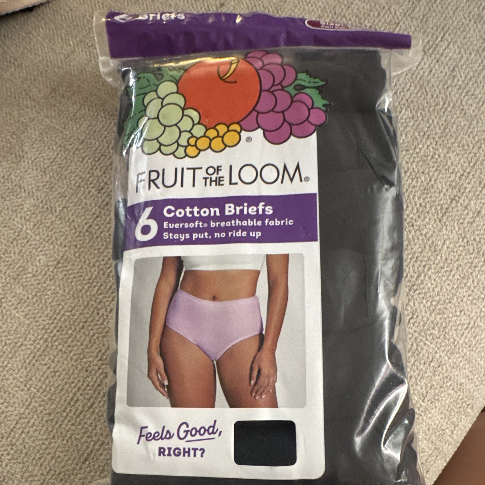 Fruit of the Loom Breathable Cotton Brief Panties 6-Pack Women’s S7/L 12-14Black