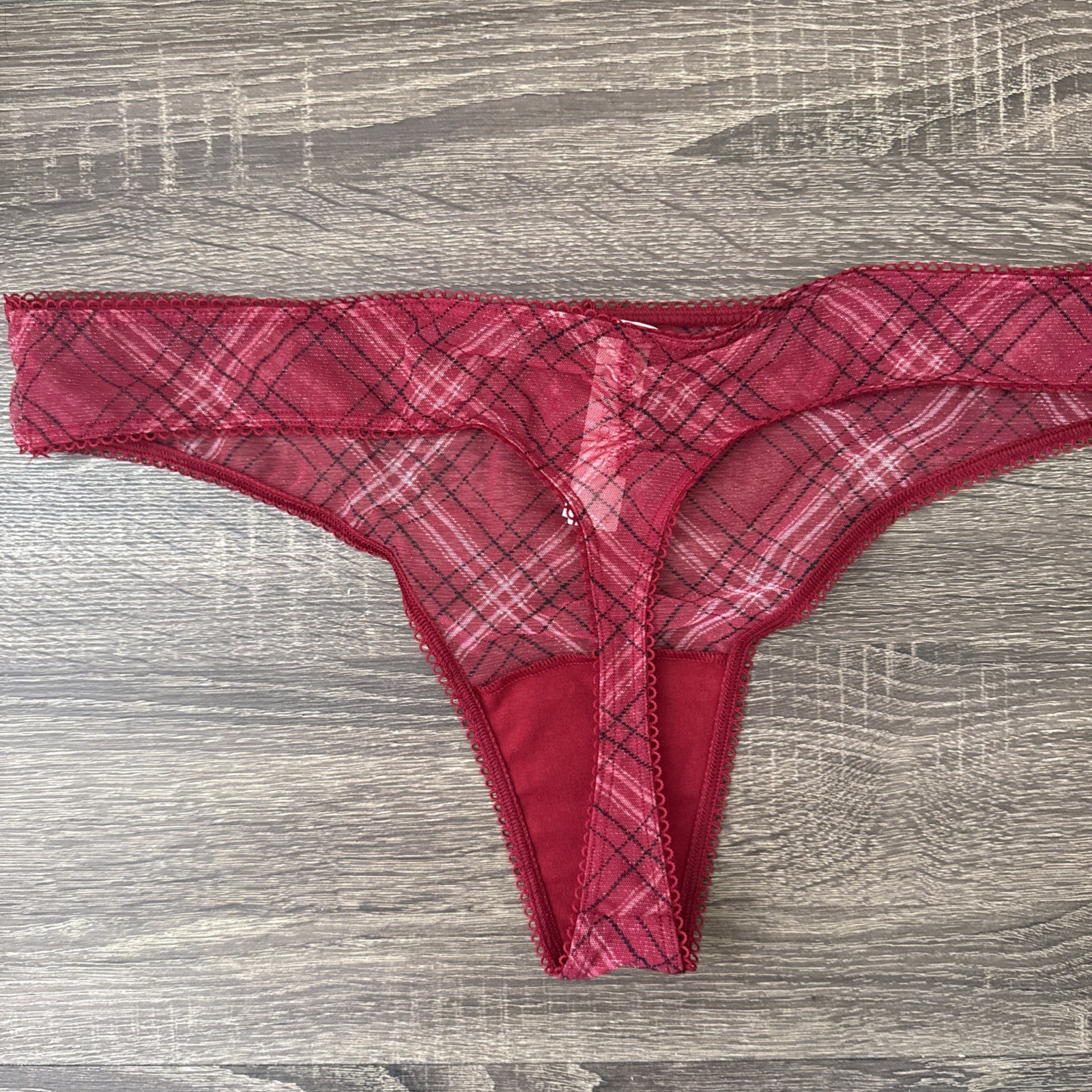 Victoria’s Secret Xxl Sheer, Red Plaid Mesh Thong Panties