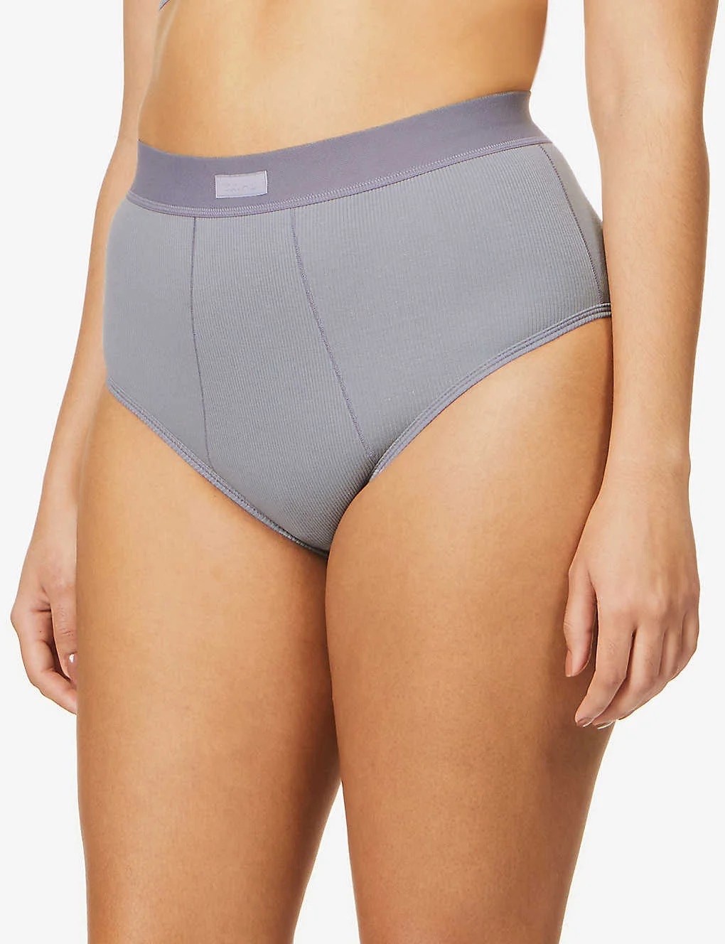 Skims High-rise ribbed stretch-cotton jersey briefs -Pacific
