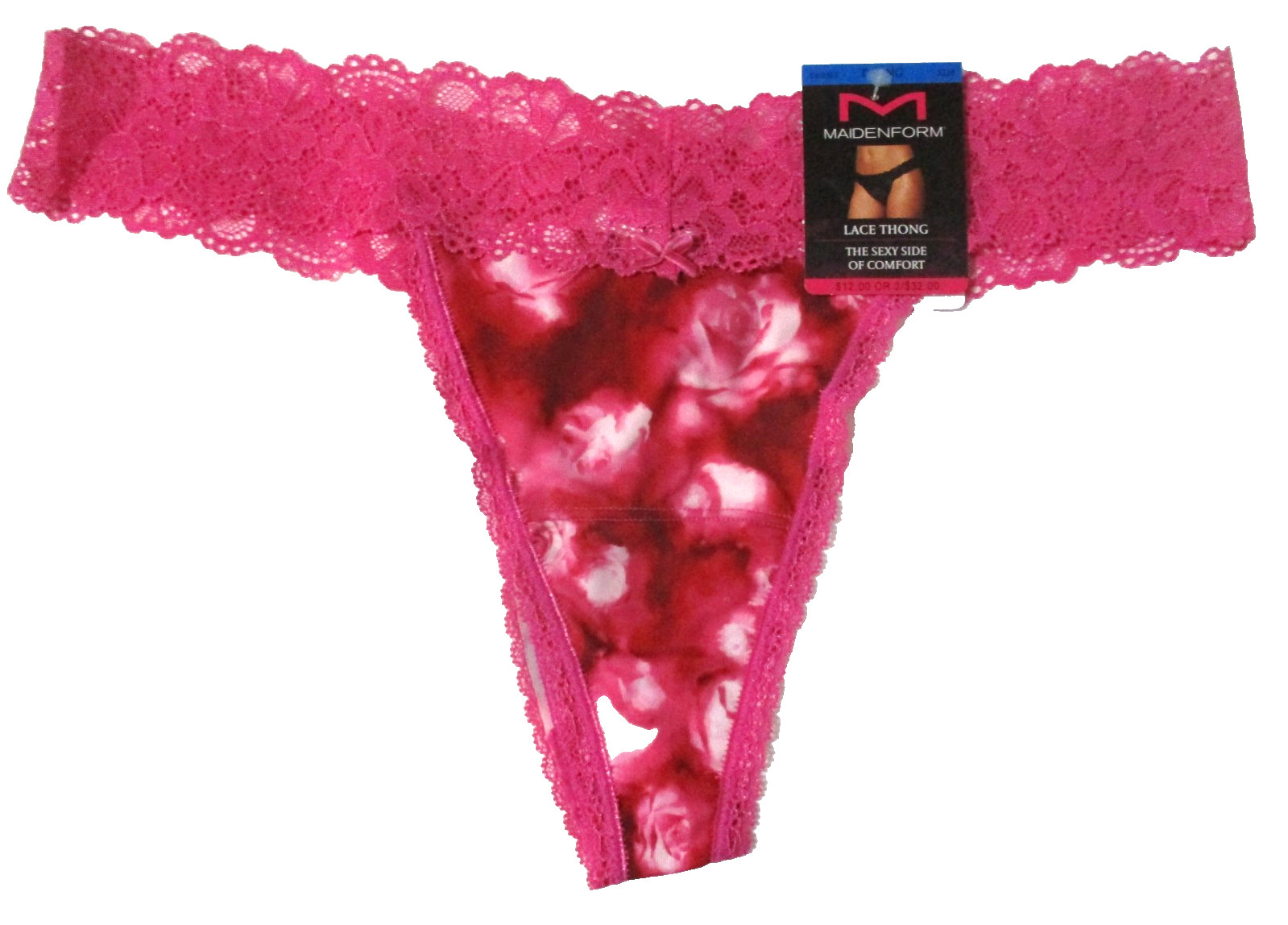MAIDENFORM SZ XL 8 THONG SEXY SIDE OF COMFORT DMESLT FUCHSIA LACE NYLON PANTIES