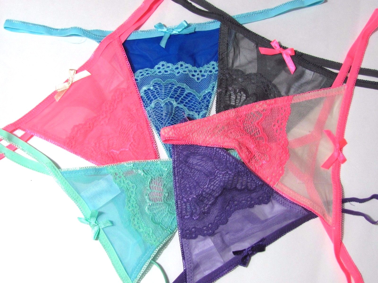 B6 Blue Pink Purple Lace Sheer Sexy nylon Thong Sissy Bikini Panties S M L XL