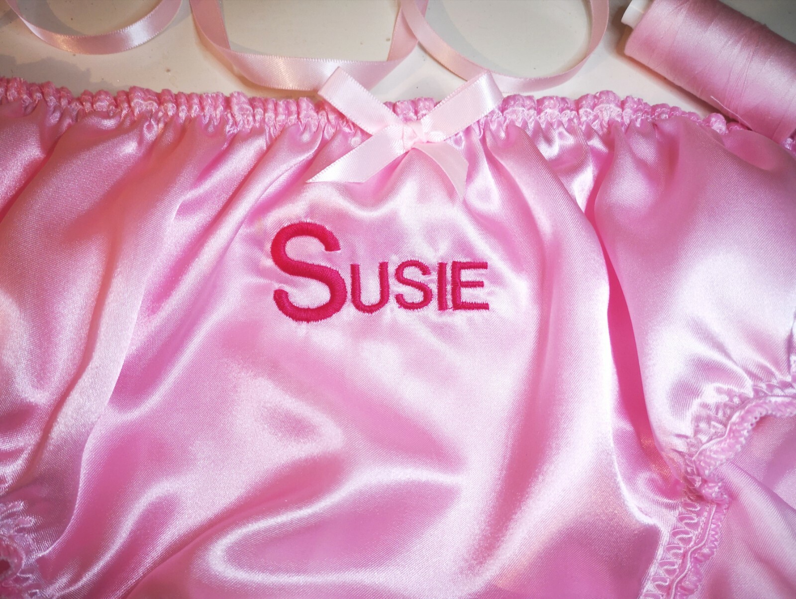 🌸MADE TO ORDER* Personalised EMBROIDERED “SATIN SISSY” Knickers any colour🌸