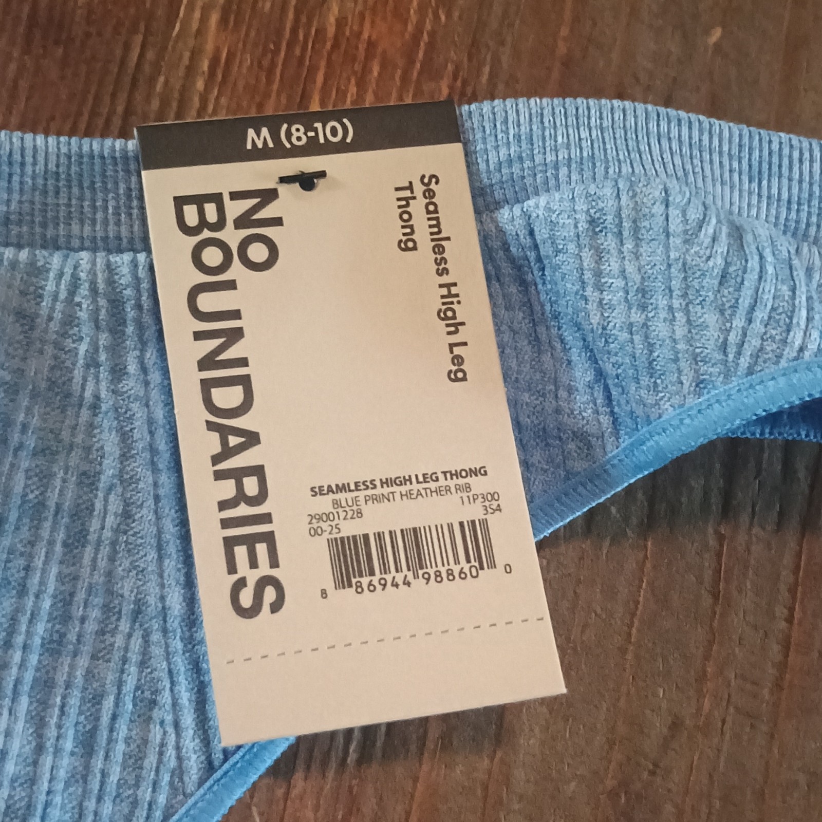 No Boundaries Seamless High Leg Thong Blue Heather Rib Women’s Size M (8-10)