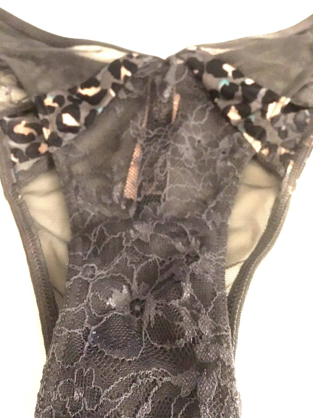 Victorias Secret Grey Leopard Animal Print Brazilian Panties Size XS Split Mesh