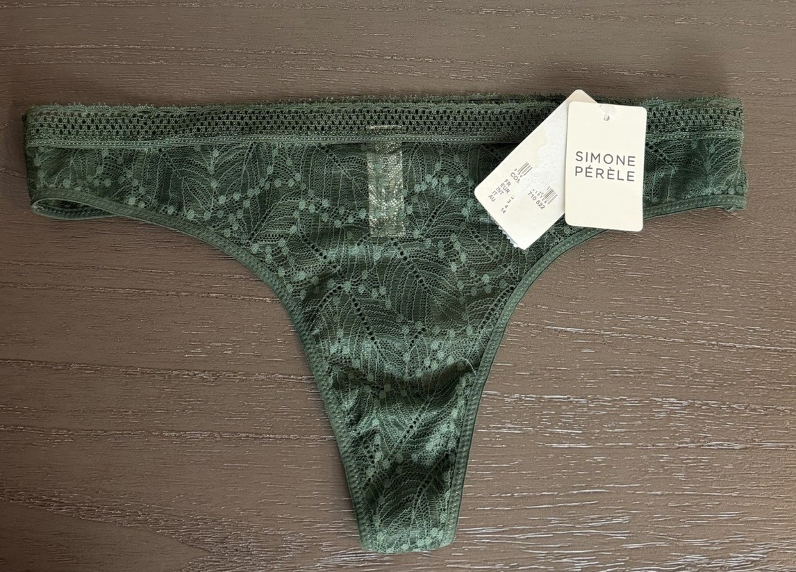 Simone Perele Comete Tanga Icon Green Thong Underwear Lace Mid Rise 3 M NEW