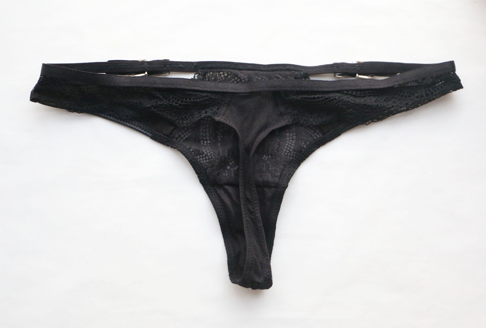 Women Sexy Thong Mesh&leather&metal Underwear Hipster G-string Panties Black XS