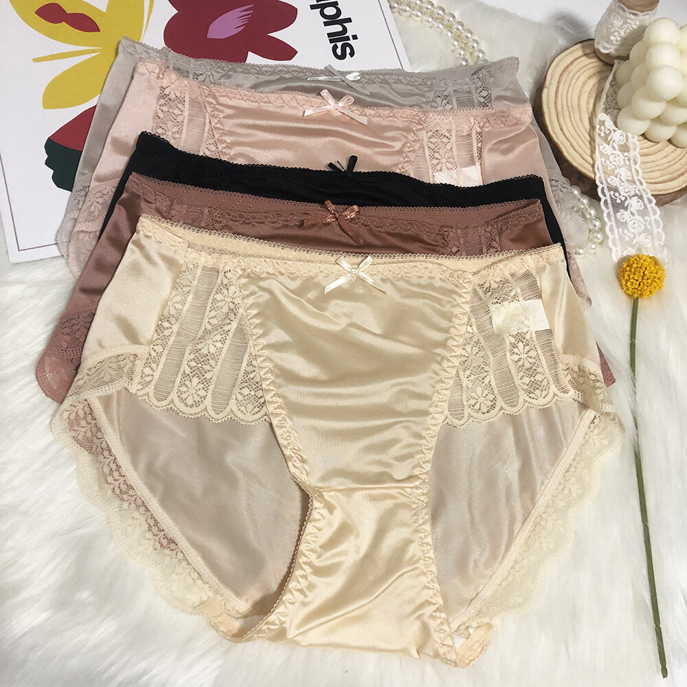 5 Pack Lot Women Satin Panties Sexy Brief Underwear Sheer Lace Vintage Lingeries