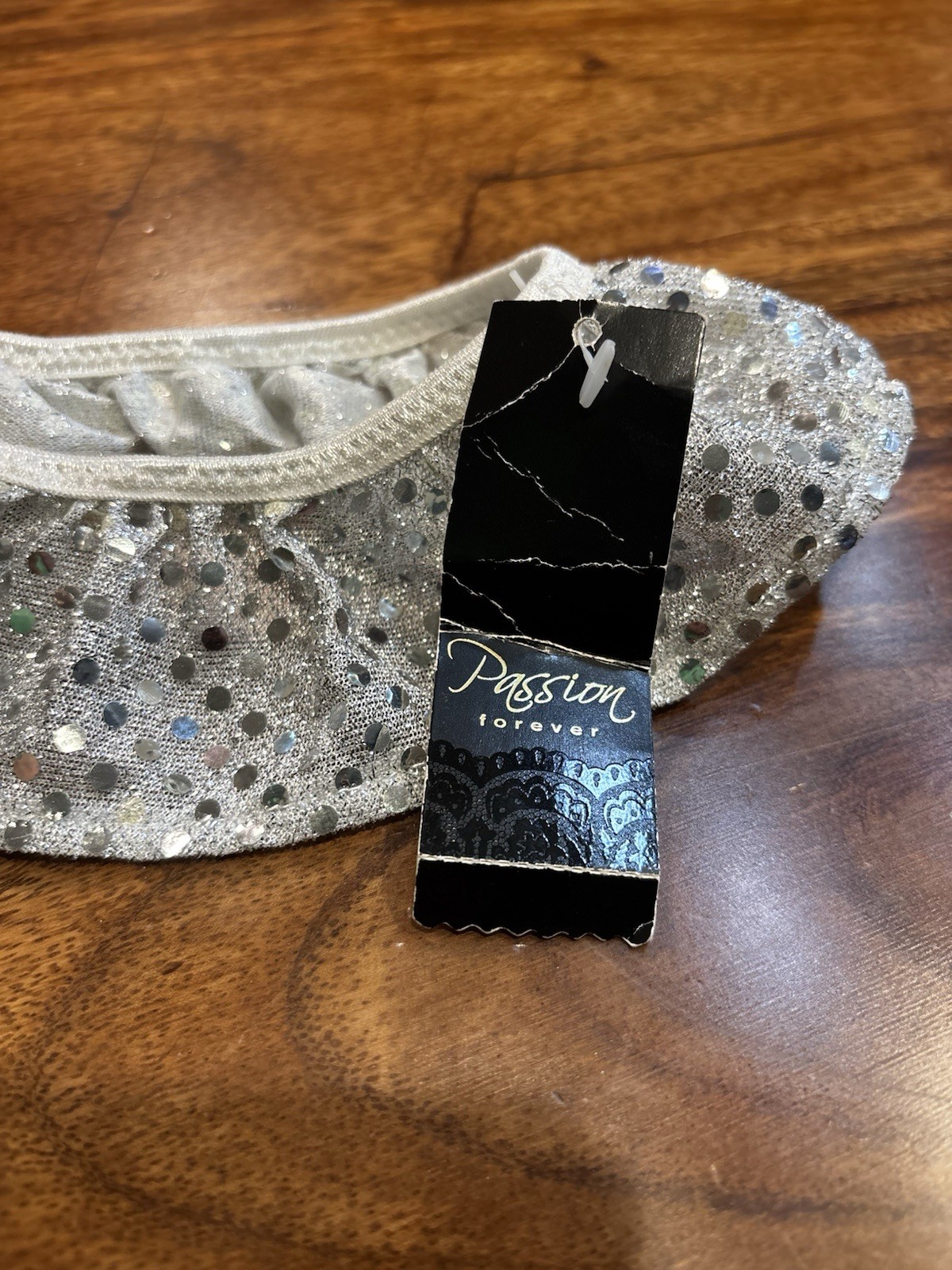 VTG Passion Forever Mesh Sequin Thong Medium Bling “SNOW BUNNY” White Sissy NWT