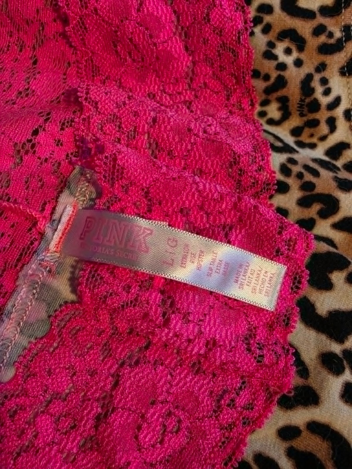 Victoria’s Secret PINK panties feature a vibrant neon pink floral lace waistband
