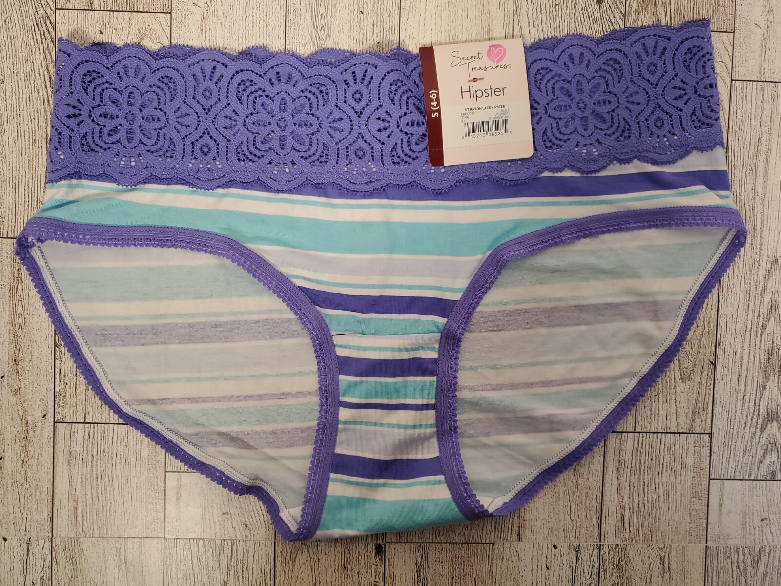 Secret Treasures HIPSTER Lace Panties Purple Stripe Rayon Sizes XS, S, 2X, 3X