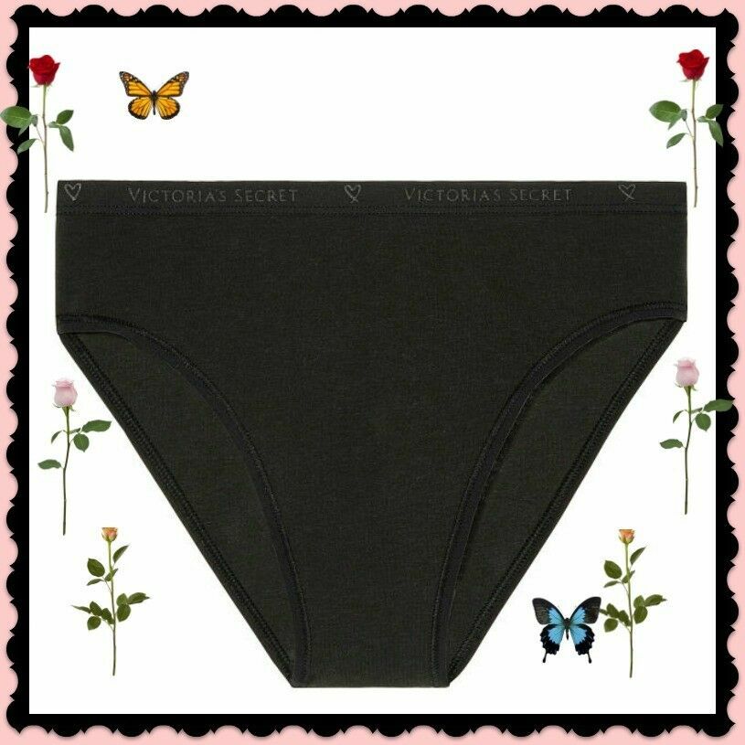 XL Dark Black Stretch Cotton Waist Victorias Secret High Leg Waist Brief Pantie
