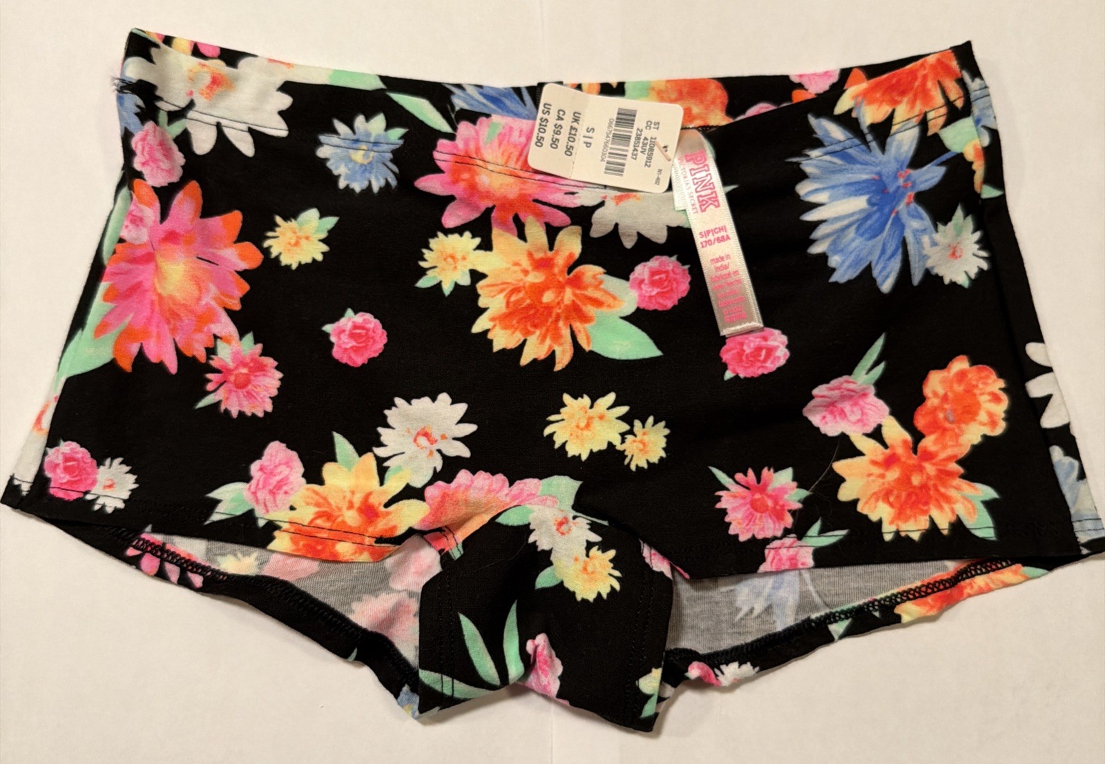 Victoria’s Secret PINK Gym Boy Shorts Bikinis Floral Prints S Black Orange NWT
