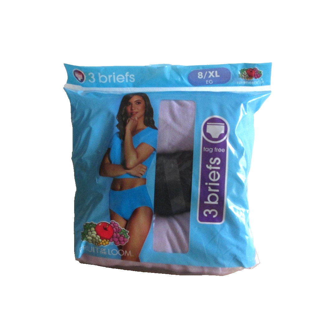 New Women’s 3 Pack Fruit Of The Loom Premium Tag Free Cotton Briefs Panties 8/XL
