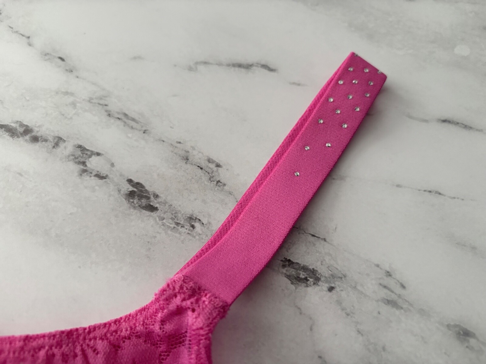 PINK Victoria’s Secret Thong Panty Pink Lace Shine Bling Band Strap S M L XL