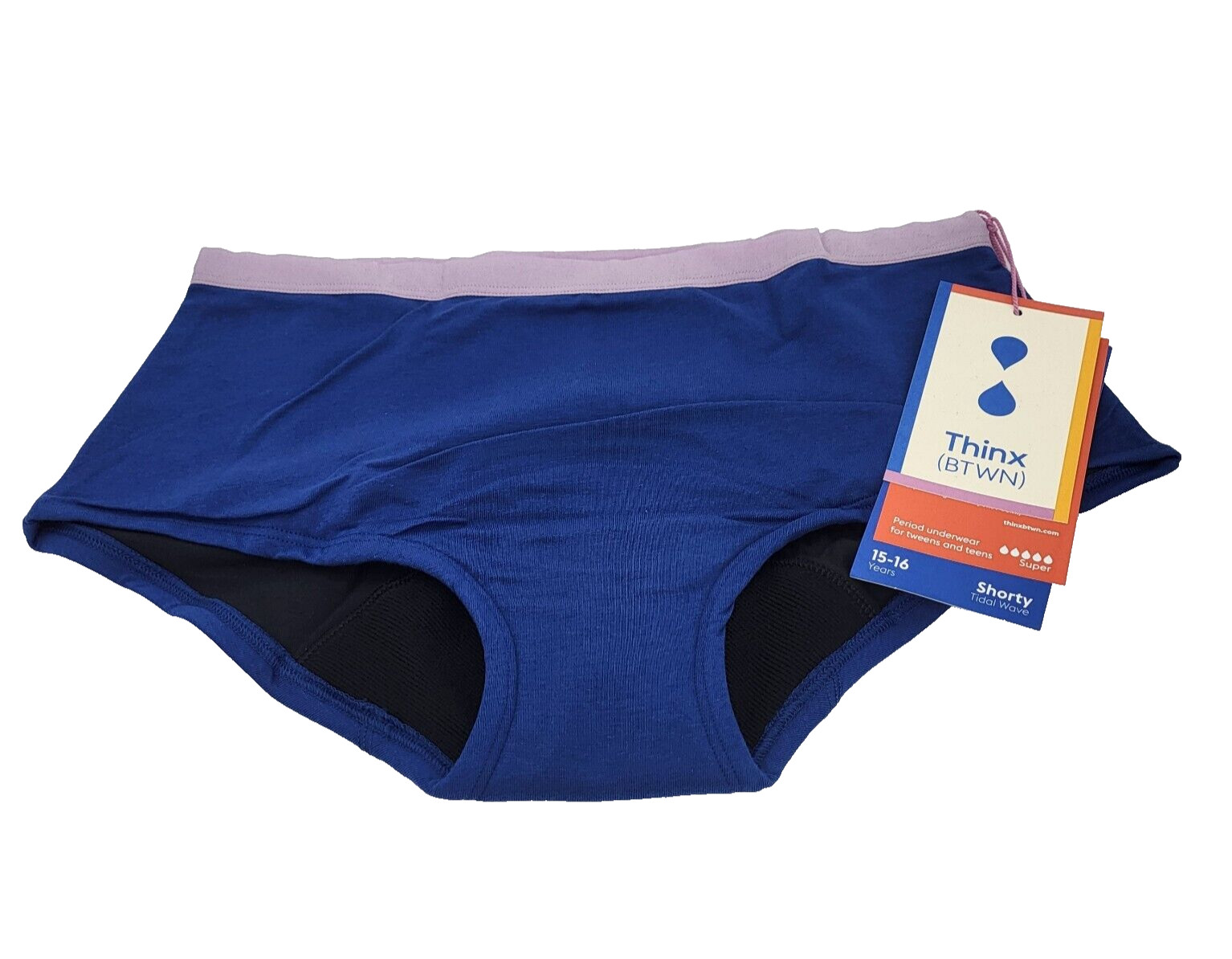 NWT Thinx Shorty Blue Period Underwear Boy Short Size 15-16 Years Teens