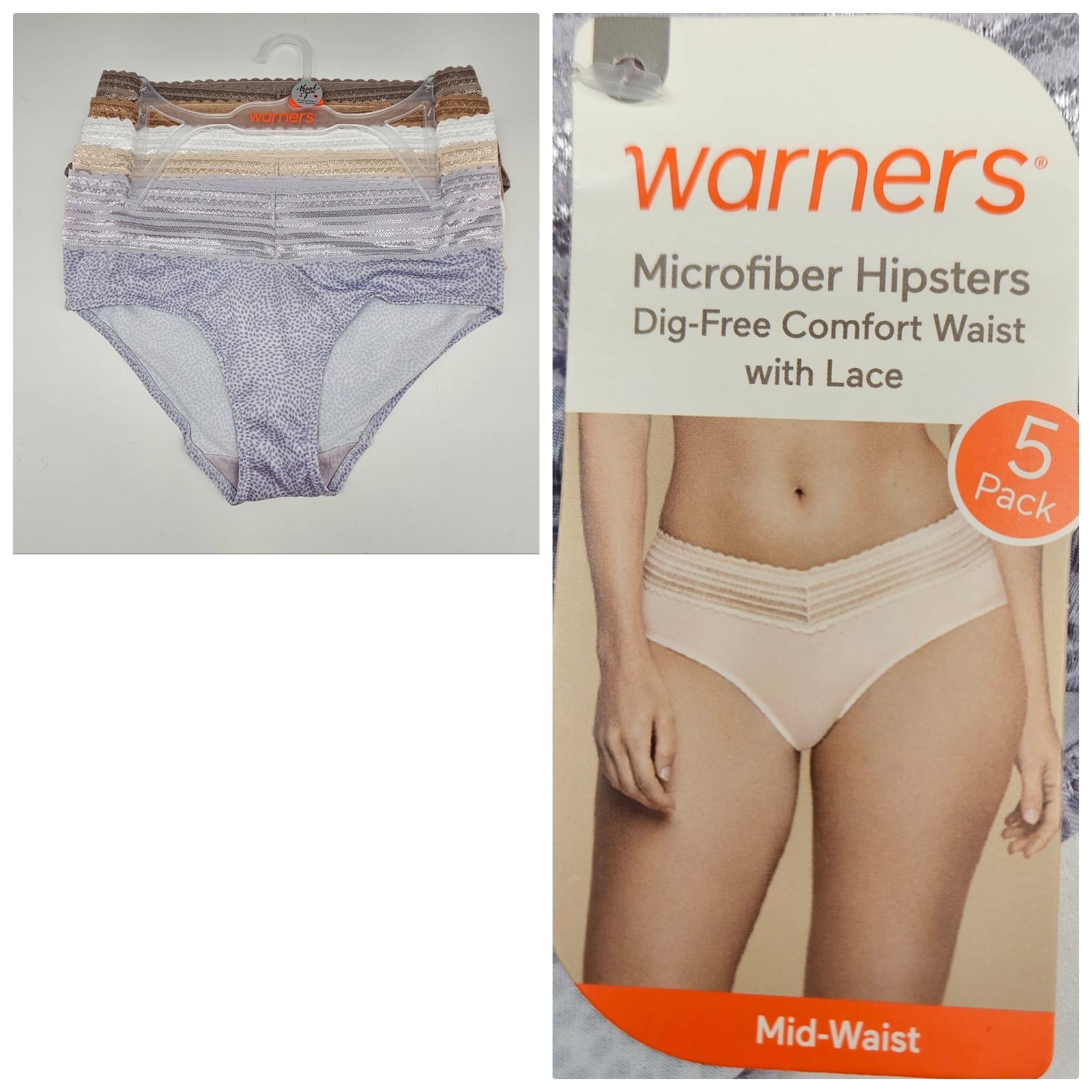 5 Pack WARNERS No Pinching Womens S M L XL Microfiber Hipsters Brown Beige Cream