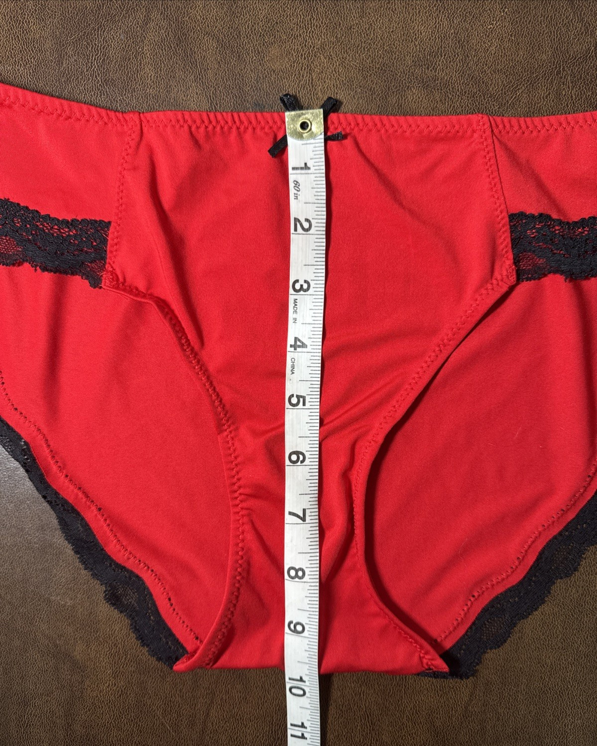 NWOT Vtg Lipstick Red Black Lace Satin Bow HI Cut Panties Underwear Sz 8 XL