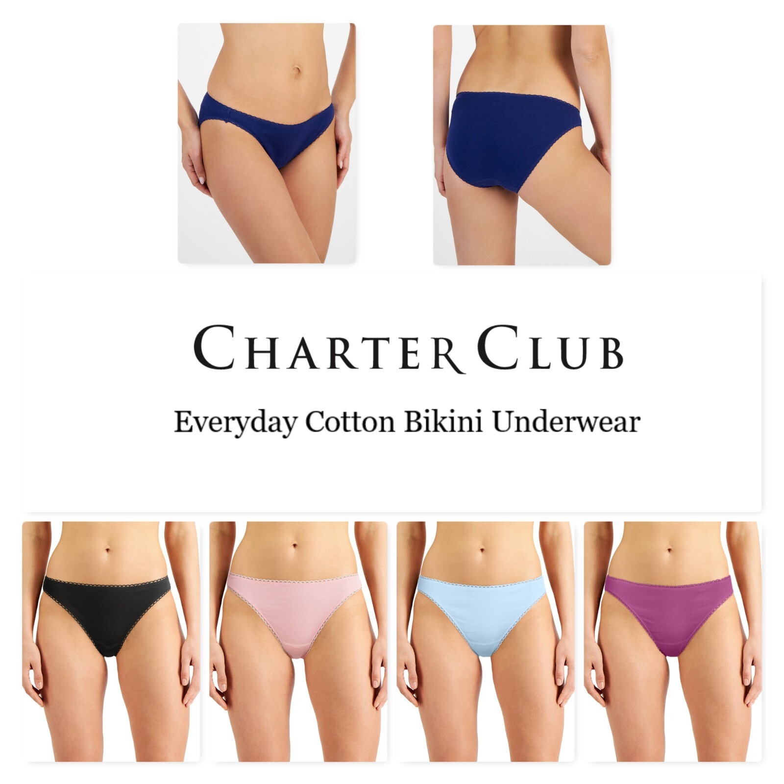 Charter Club Cotton Bikini Underwear, Multiple Sizes & Prints, Volume Discount