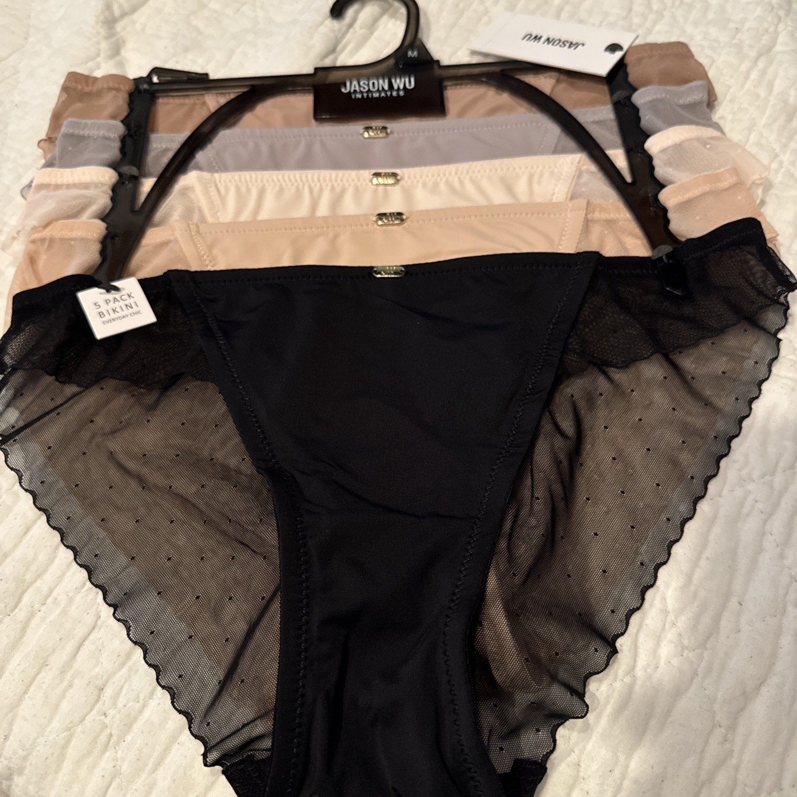 Jason Wu 5 Pack Bikini Panties Underwear Size Medium Black Gray Brown Nylon