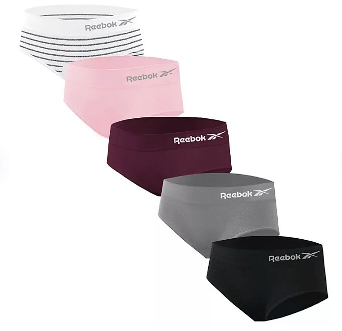 (2 or 5 Pack) Reebok Women’s Stretch Performance Seamless Hipster Panties,