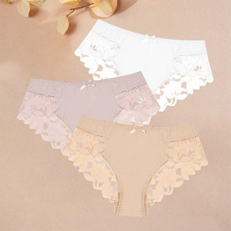 Lace Panties Women’s Low Rise Seamless Breathable Soft Comfort Underwear 3 Pcs