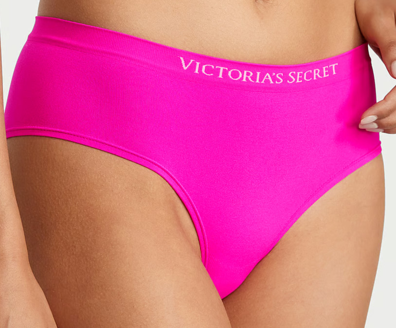 XL Brt HOT Fuchsia Pink Seamless LOGO Victorias Secret Hipster Hiphugger Panty